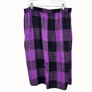 Vintage Purple & Black Textured Checker Plaid Pleated Midi Skirt W/ Pocket - M